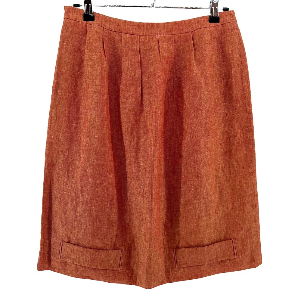 LUCA LUCA 100% Linen Italian Midi Skirt • 6 • orange • quiet luxury, silk lining - Picture 5 of 9